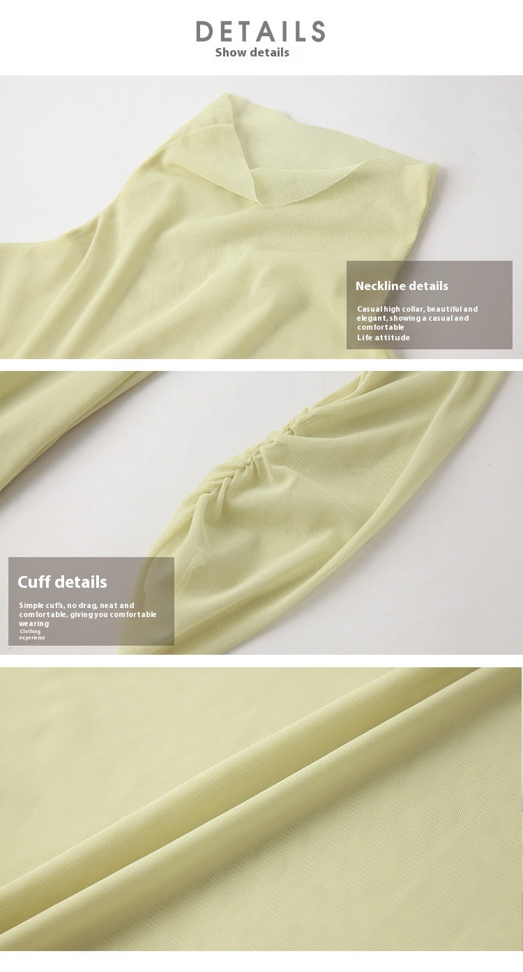 Mesh Bottoming Shirt Candy Color Cascading Collar Long Sleeve T-shirt