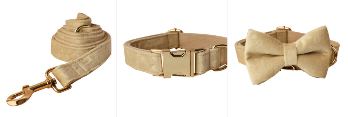 Nude Love Velvet Dog Bow Tie Dog Collar Rope