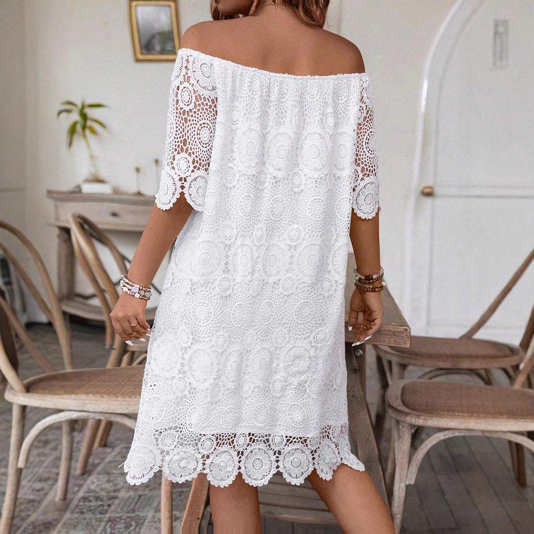 Women's Halter-neck Hollow-out Lace Dress