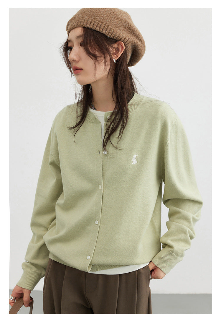 Autumn New Simple Solid Color Embroidered Knitted Cardigan Sweater
