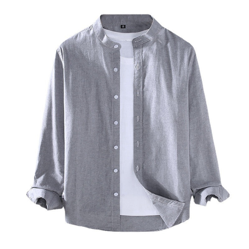 Spring And Autumn Thin Stand-up Collar Long-sleeved Men's Shirt