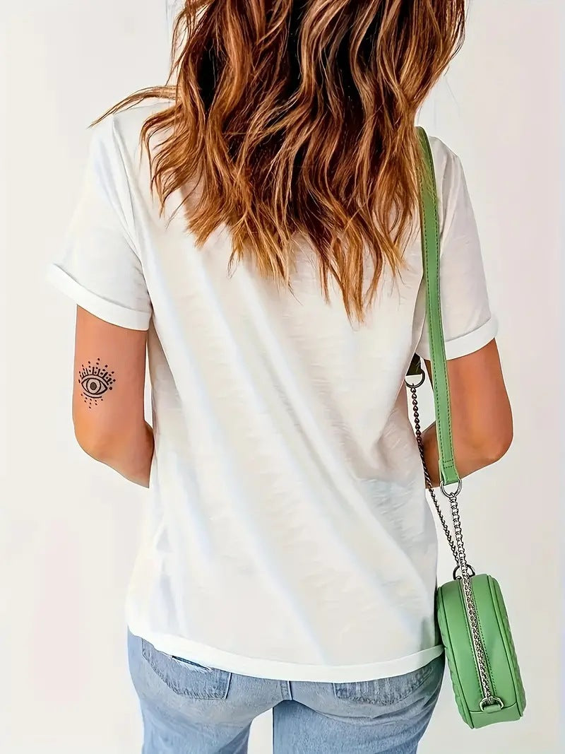 European And American Printed Round Neck T-shirt Spring And Summer Leisure Short Sleeve
