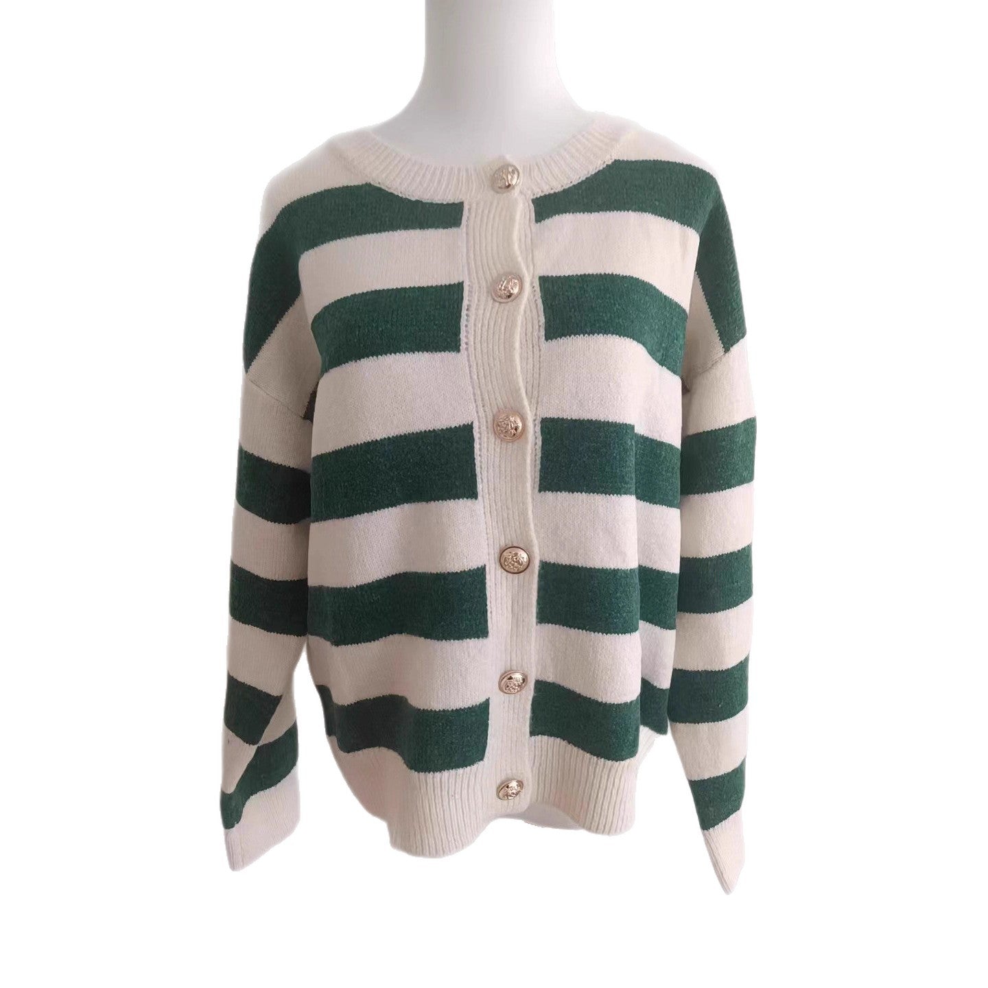 Dame Stribet Sort og Hvid Strikket Cardigan Løs og Behagelig Stil Høj Kvalitet Ydertøj Tyk Sweater