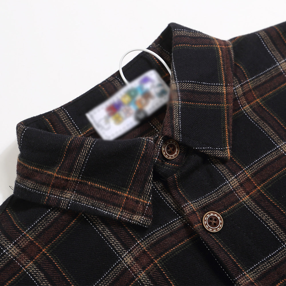 Letter Plaid Casual Polo Collar Shirt