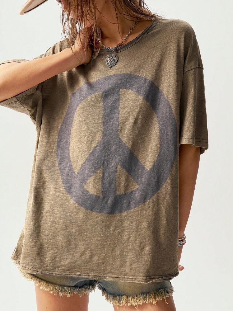 Round Neck Casual Loose Short Sleeve T-Shirt Top For Women