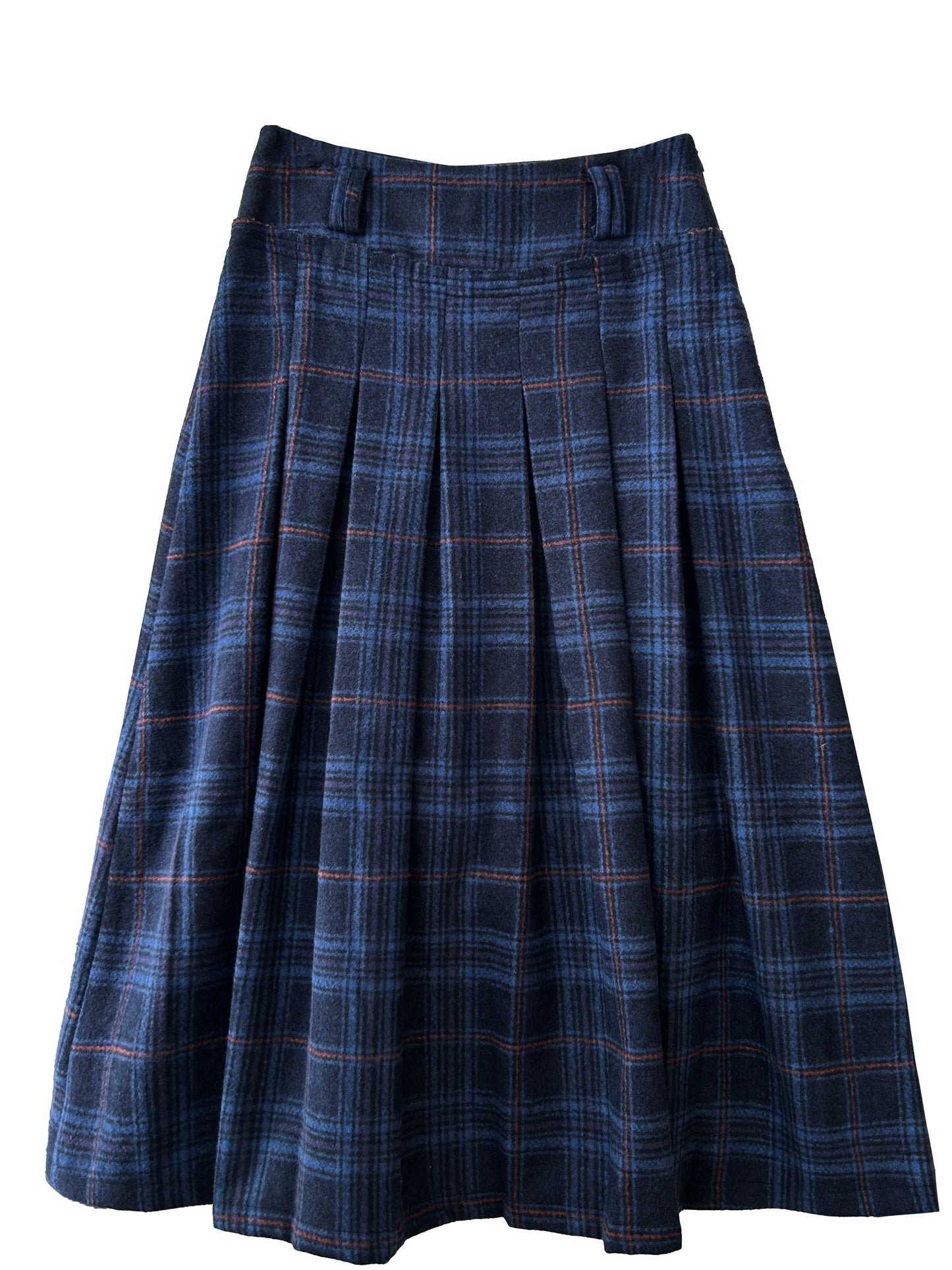 Deep Blue Plaid Preppy-Style Womens A-Line Midi Skirt
