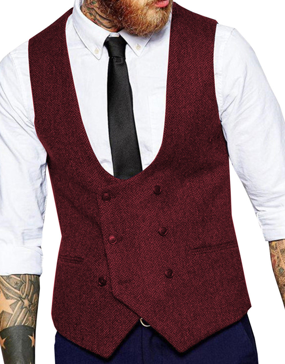 Retro Casual Herringbone Pattern Men's Suit Vest Groom Groomsman Slim Fit Vest