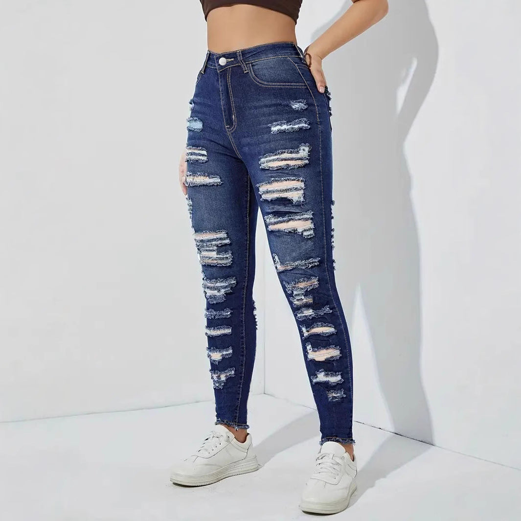 Kvinder Ripped Flosset Stretch Denim Skinny Bukser