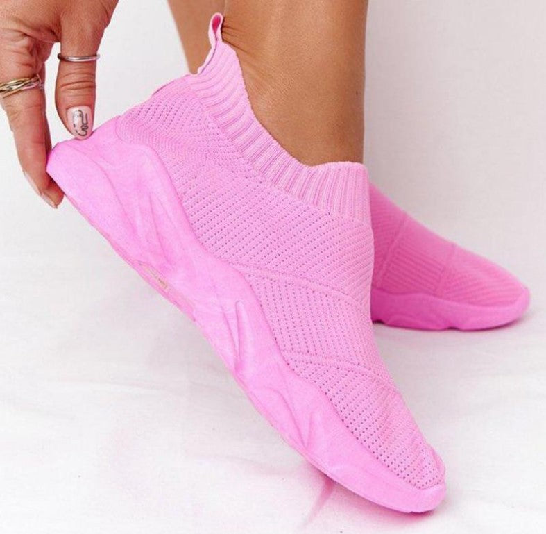 Large Size Fly Woven Breathable Thick Sole Solid Color Increased Leisure Travel Sneakers