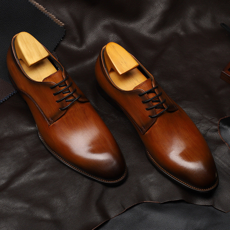 New Business Casual Leather Shoes Men's British Pointed Toe Lace-up Cowhide Suit