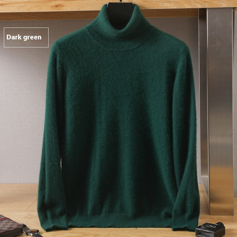Efterår Vinter Mænd Høj Krave Løs Ensfarvet Pullover Mink Underdel Sweater