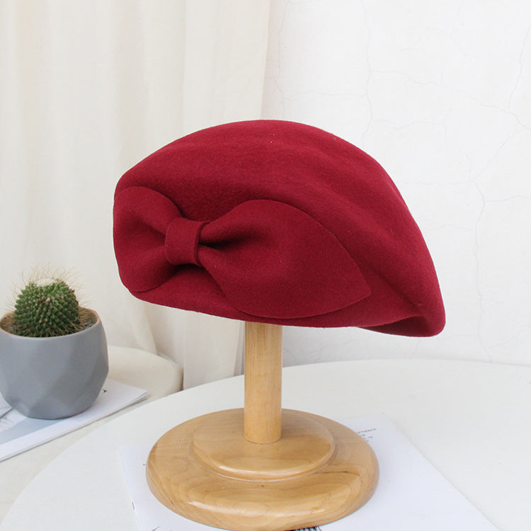Women's Fashion Vintage Bow Wool Beret Hat