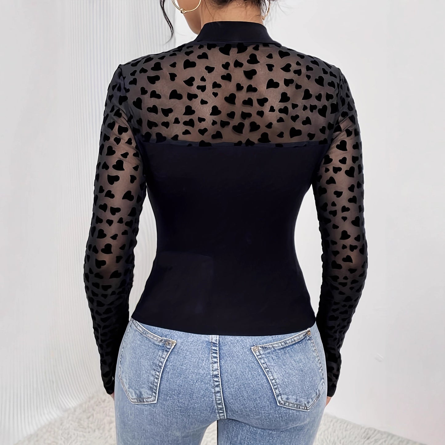 Mesh Stitching Long Sleeves Slim-fit Base T-shirt