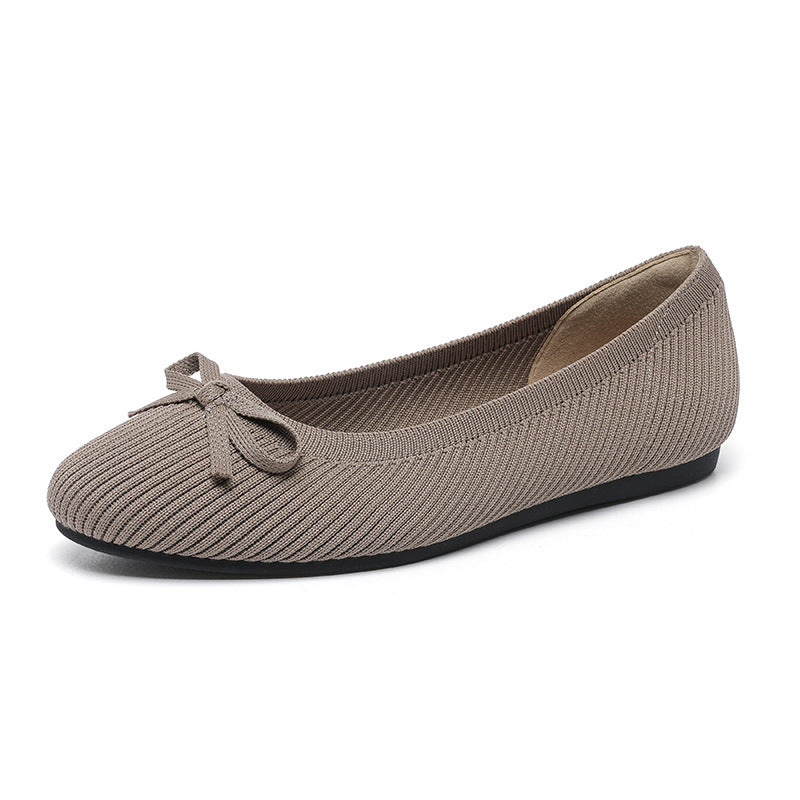 Round Toe Shallow Mouth Flat Pumps Women's Bow Casual Plus Size Convenient Shoes