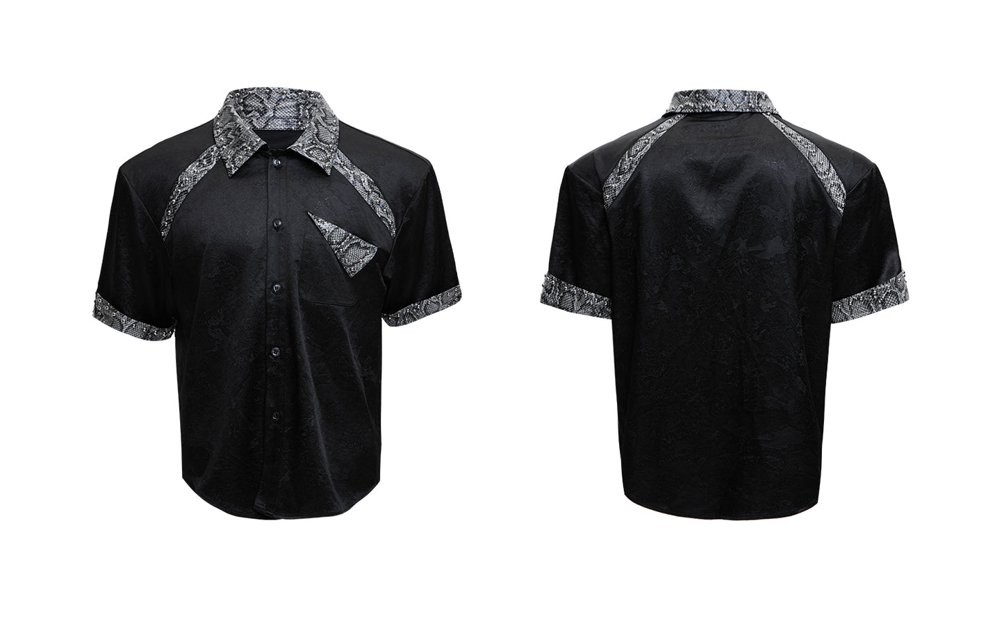 Niche Snake Patterned Leather Patchwork Shirt With Metal Rivet Design For A Cool Cardigan