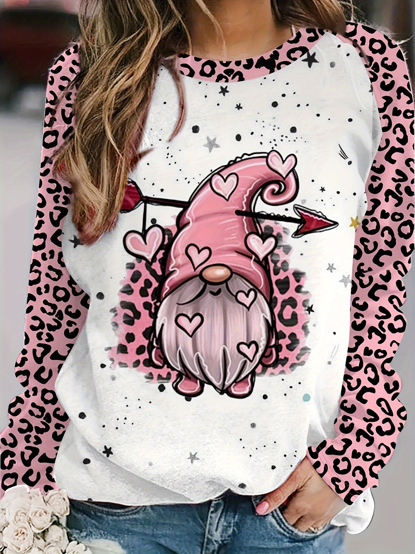 Plus Size Women's Printed Holiday Long Sleeve T-shirt