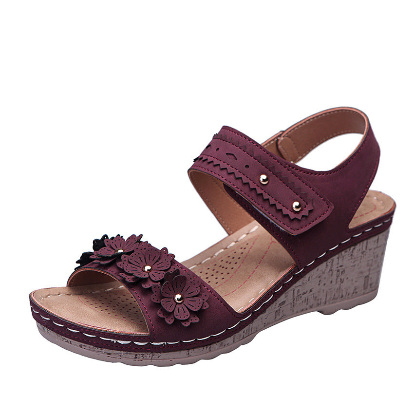Wedge Heel Laser Cutout Stud Flower Sandals Women's Fish Mouth