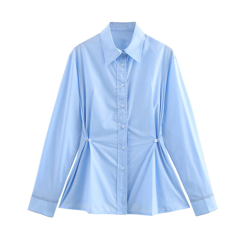 European And American Style French Fashion Waist Button Decoration Oxford Shirt