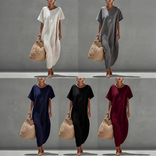 Solid-color Short-sleeve Minimalist Casual Dress