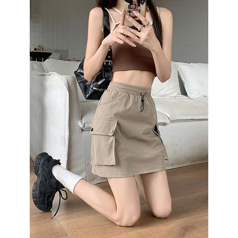 Women's Adjustable-Waist Drawstring Cargo Skirt