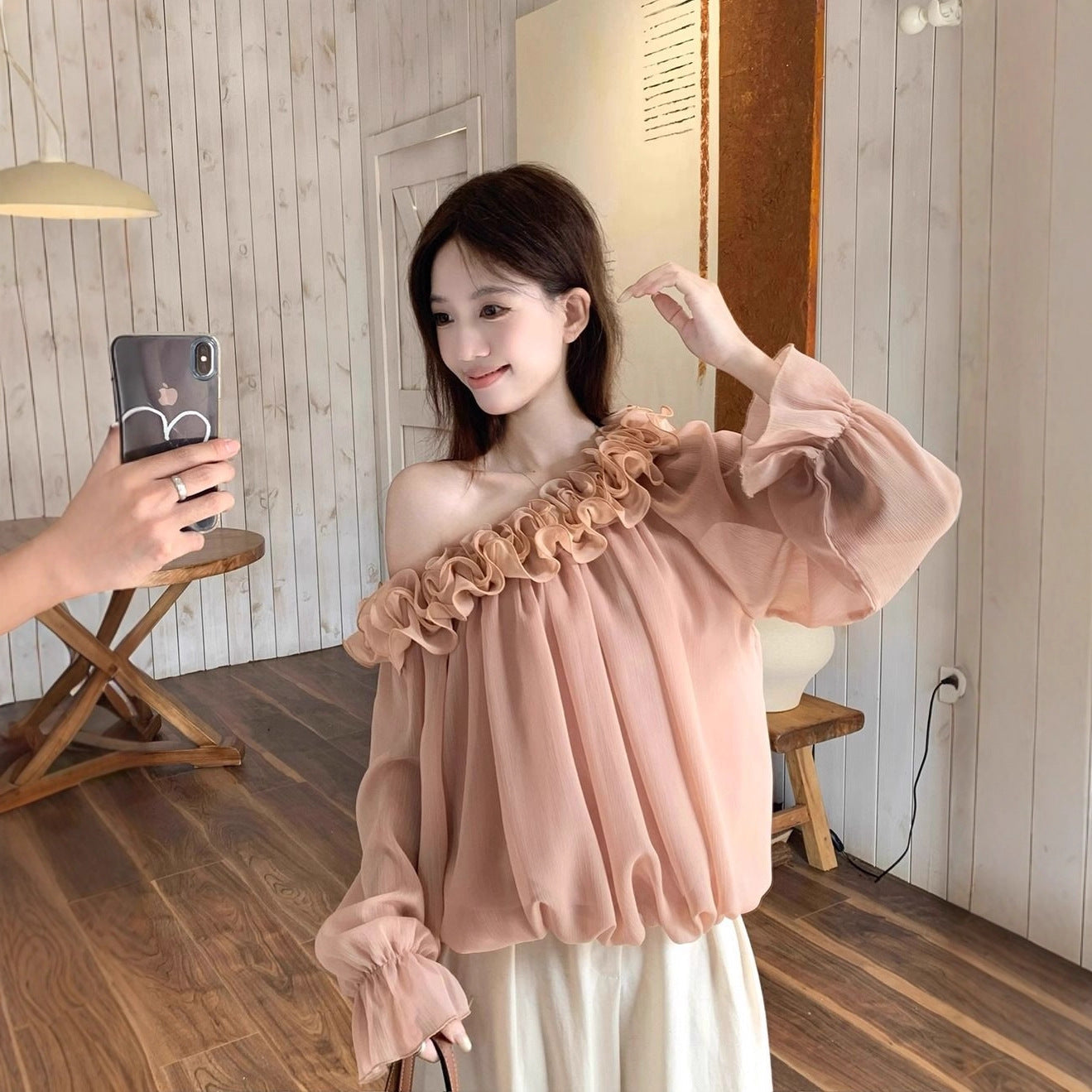 Gentle Off-shoulder Long-sleeve Blouse For Women