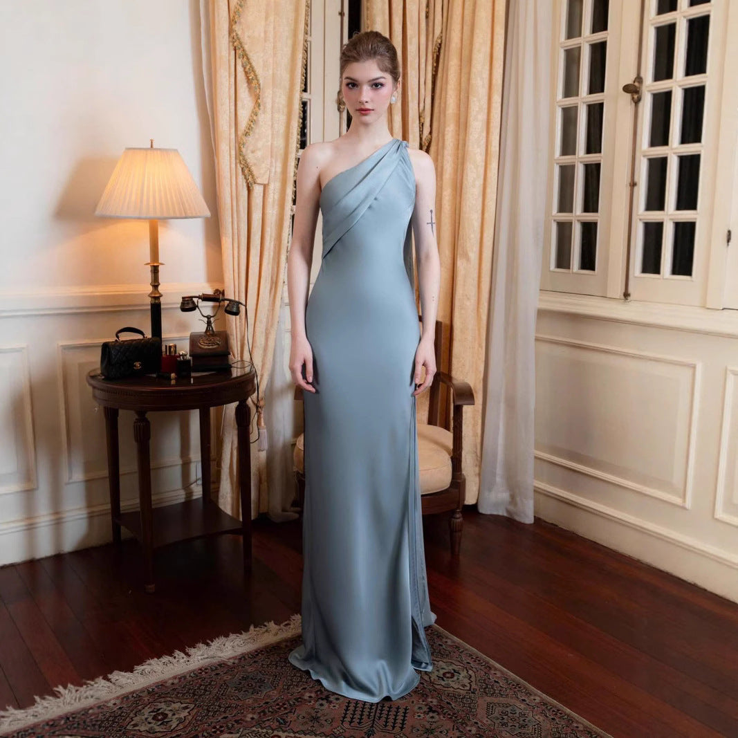 Fishtail Banquet Bodycon Slimming Elegant Ladies One-Shoulder Dress For Social Events