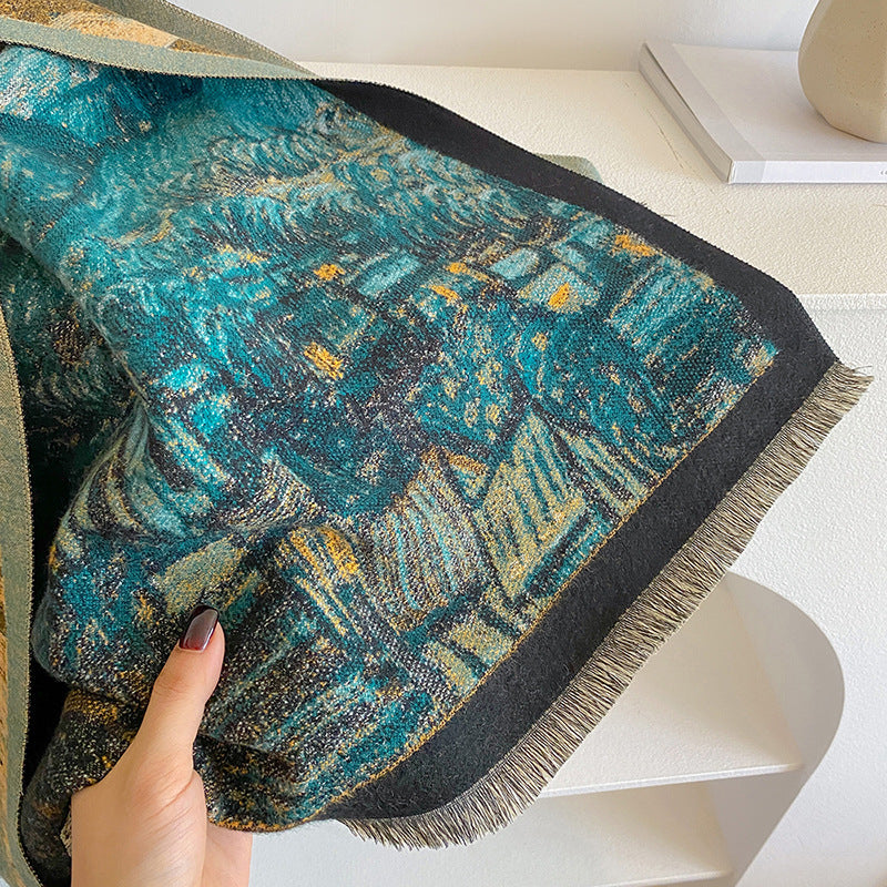 Cashmere-like Printed All-matching Artistic Autumn And Winter Thickening Scarf Shawl
