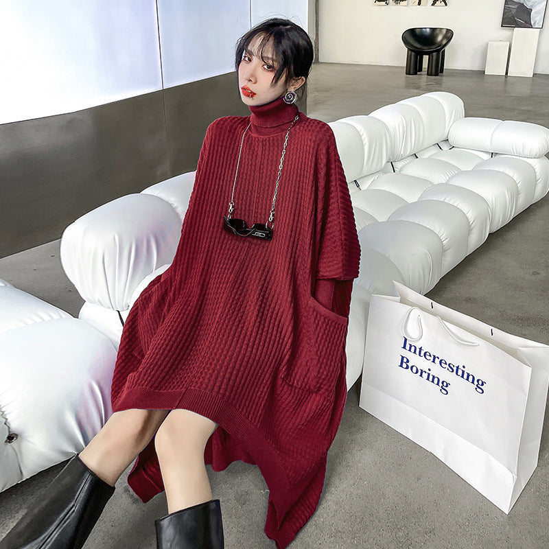 Women's Autumn New Loose And Irregular Turtleneck Knitting Jumpsuit