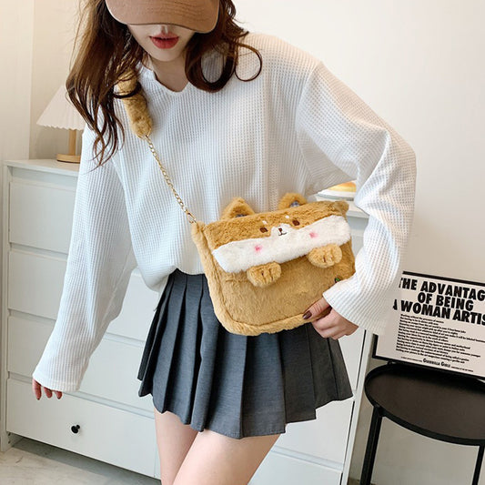 Cartoon Embroidered Plush Crossbody Bag
