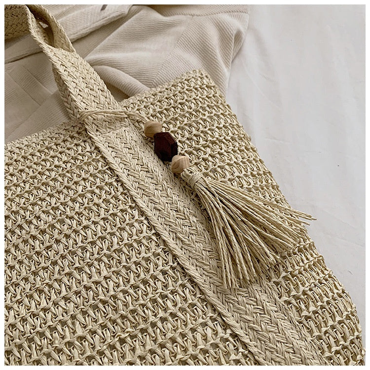 Fashion Shoulder Paper String Straw Mahogany Pendant Casual Beach Women's Bag