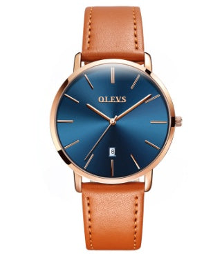 New fashion men's watch calendar waterproof leather men's watch quartz watch