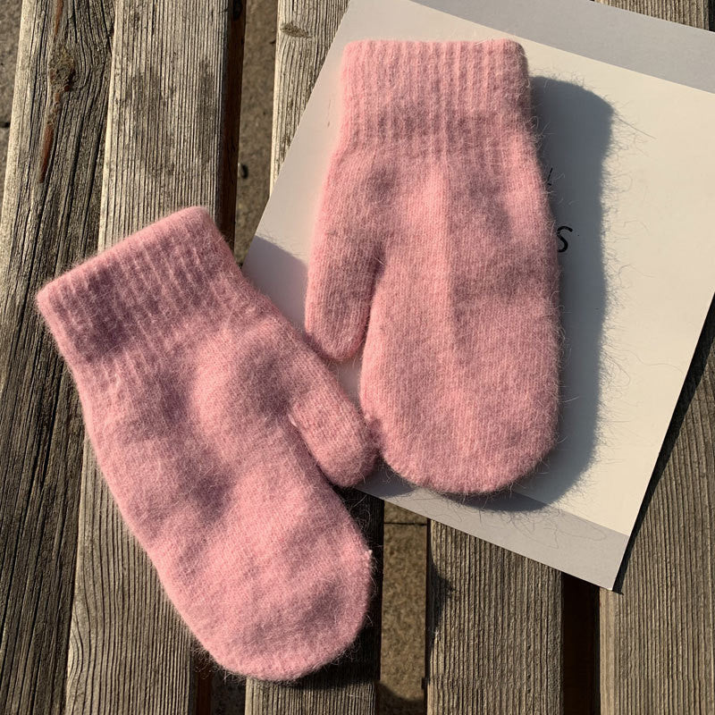 Women's Fashion Simple Solid Color Double Warm Gloves