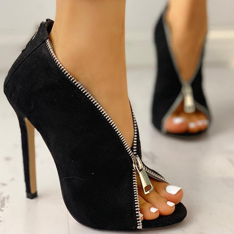 Fashion Sexy Fish Mouth Stiletto Heel Zipper 40-43 Sandals