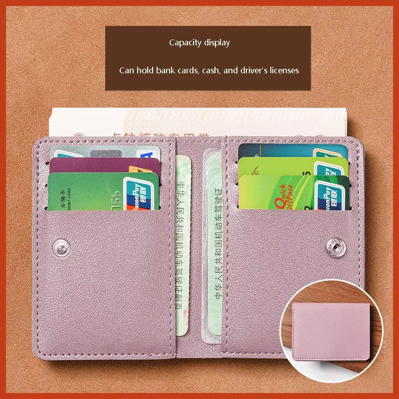 2025 New Women'S Wallet Simplified Folding Button Small Wallet Driver'S License Card Bag Male Student Soft Leather Wallet