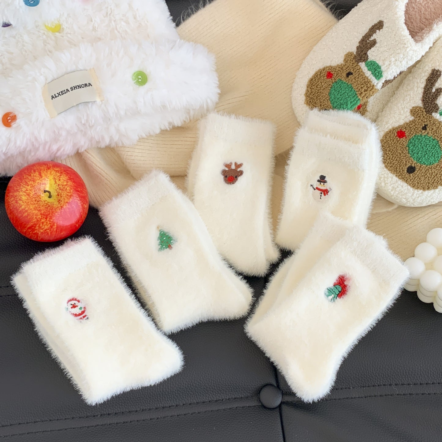 Women's Autumn And Winter Style White Mink Fur Christmas Stockings
