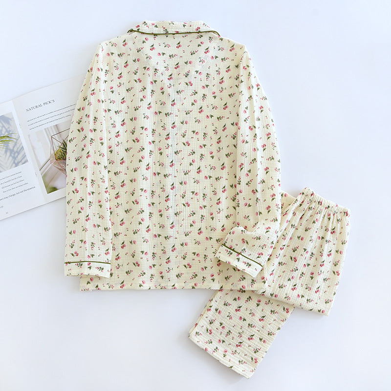 Women's Double-layer Gauze Cardigan Pajamas Suit