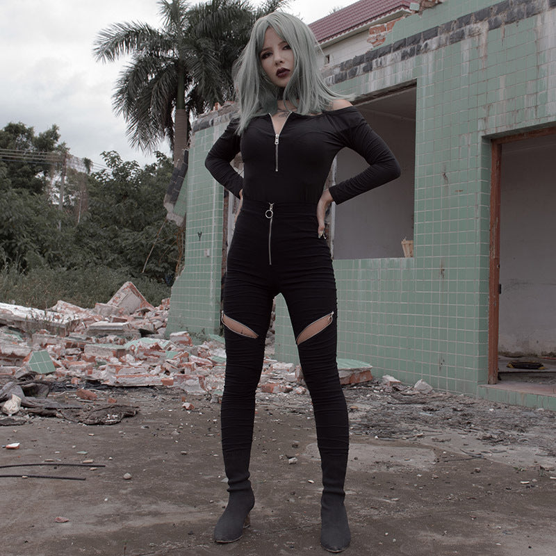 Zipper Bottoming Tight-fitting High-waisted Trousers With Small Feet