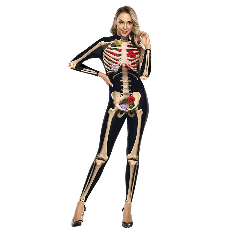 Human Skeleton Stage Performance Clothing Tight Elastic Jumpsuit 3D