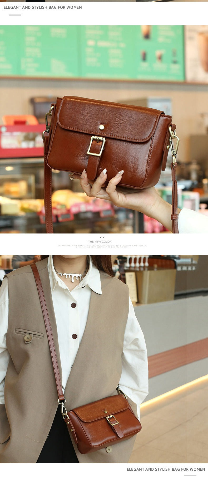 Retro Easy Matching Casual Crossbody Top Layer Vegetable Tanning Leather Shoulder Small Square Bag