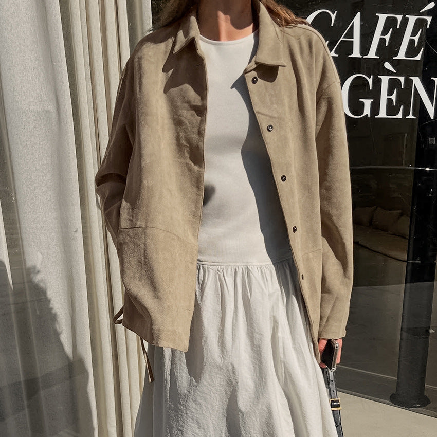 Notched-collar Cinched-waist Figure-flattering Belted Coat