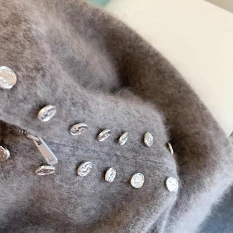 Thickened Lazy Zipper Collar Sweater Coat For Women