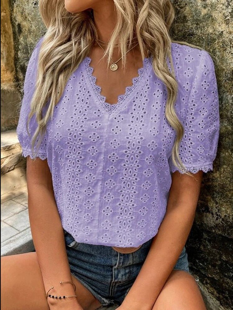 European And American New Short-sleeved Hollow Shirt