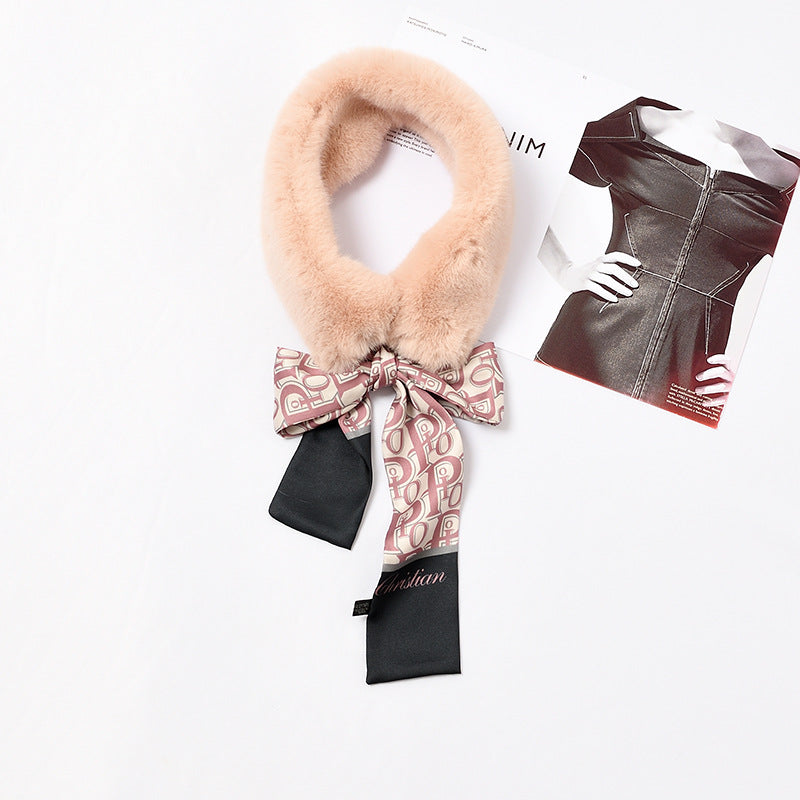 Faux Rex Rabbit Fur Ribbon Fur Collar Bowknot Bib