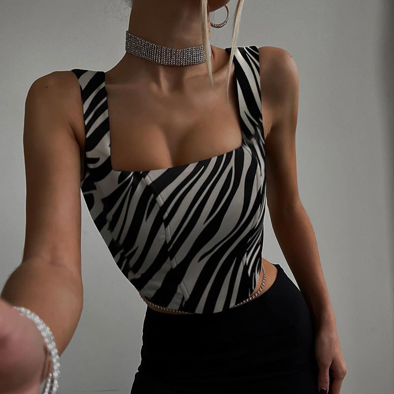 Printing And Slim Bowl Of Umbilical Short Sling Small Vest