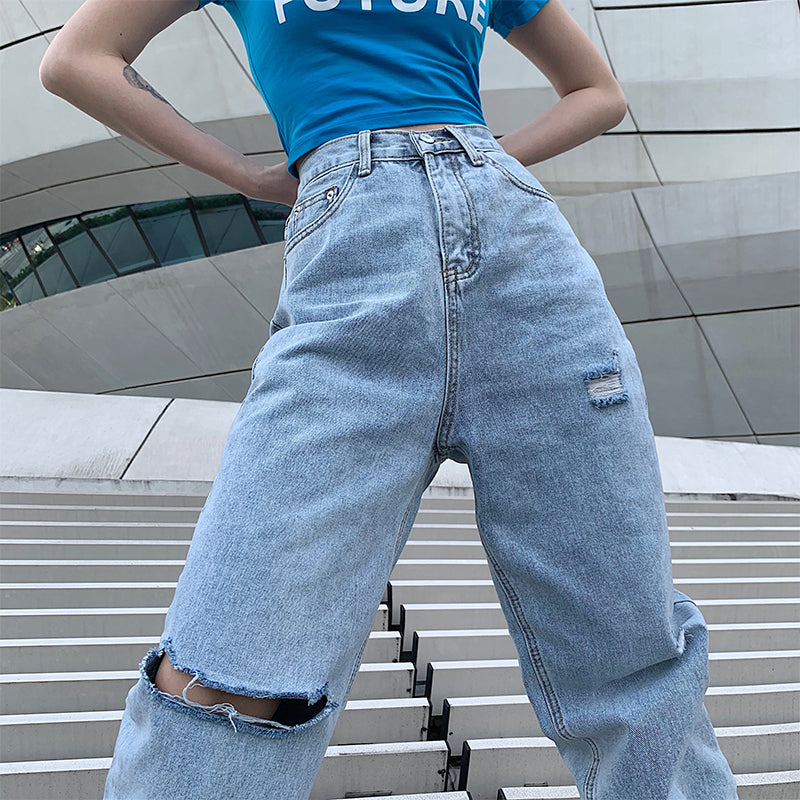 Hong Kong-stil vintage jeans med huller på knæene