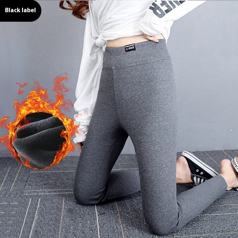 Red Label Thread Fleece-lined Thick Leggings Winter Women's Pants