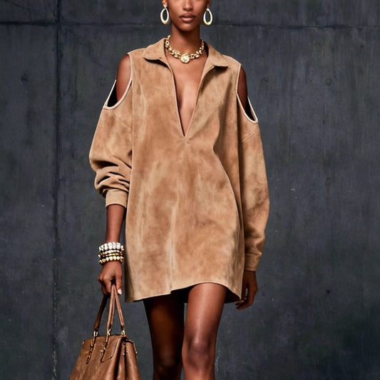 Womens V-neck Casual Loose Fitting Midi Dress