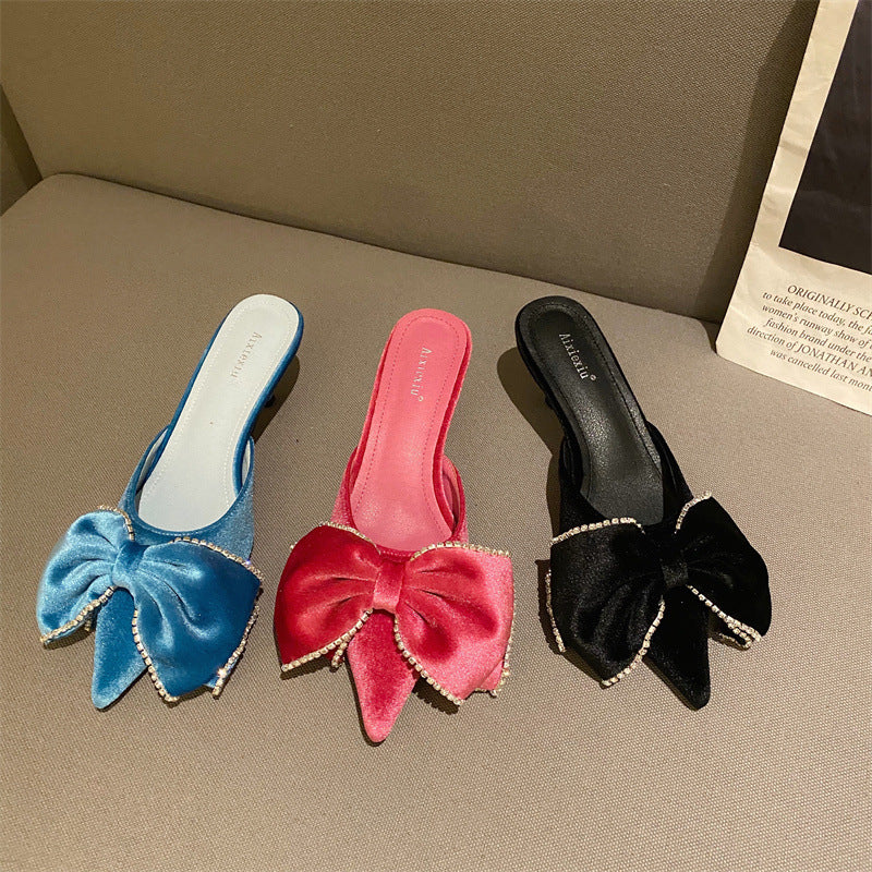 Rhinestone Bow Women's Pointed Toe High Heel Sandals