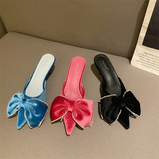 Rhinestone Bow Women's Pointed Toe High Heel Sandals