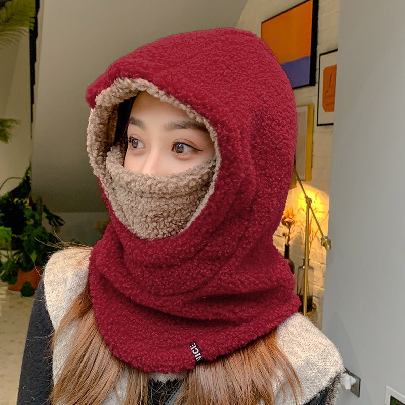 Windproof Hood Earmuffs Ladies Waterproof Fleece Warmth Padded Collar